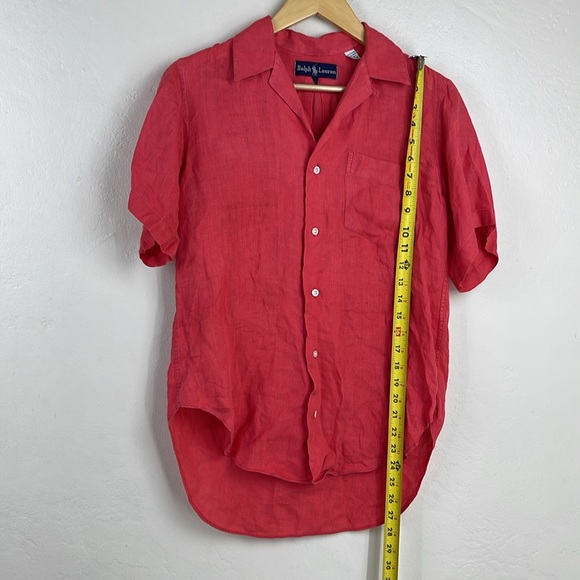 Lauren Ralph Lauren Women's 100% Linen Short-Sleeve Button Up Shirt Size 6 Red - Picture 7 of 12